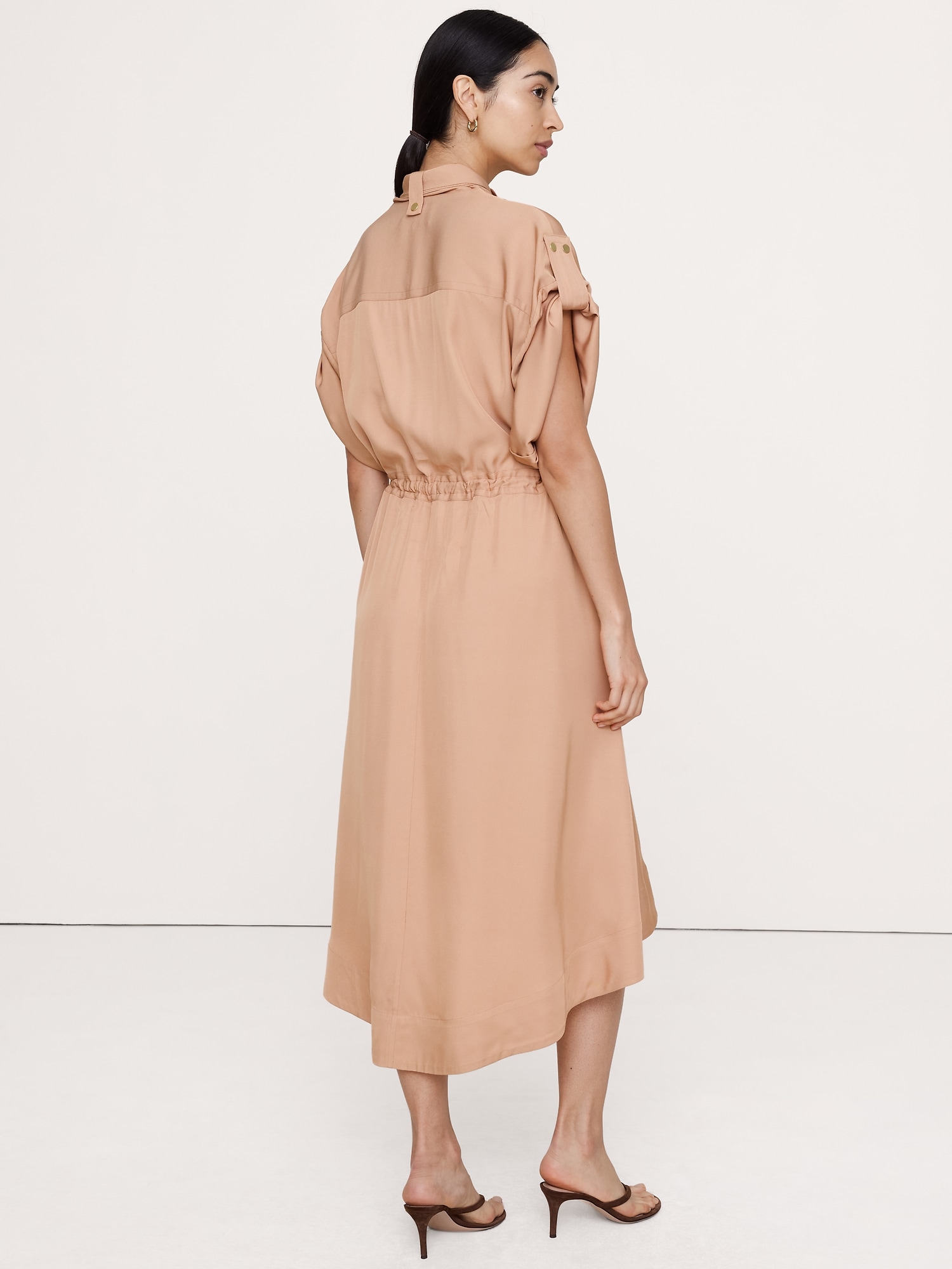 Image number 5 showing, Drapey Twill Midi Shirt Dress