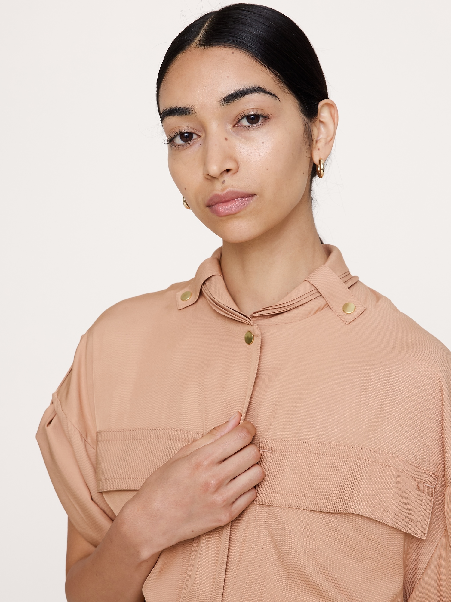 Image number 6 showing, Drapey Twill Midi Shirt Dress