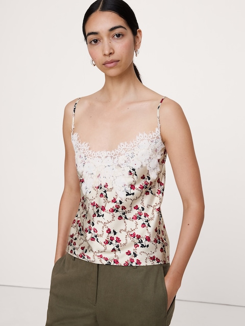 Stretch-Satin Lace-Trim Camisole
