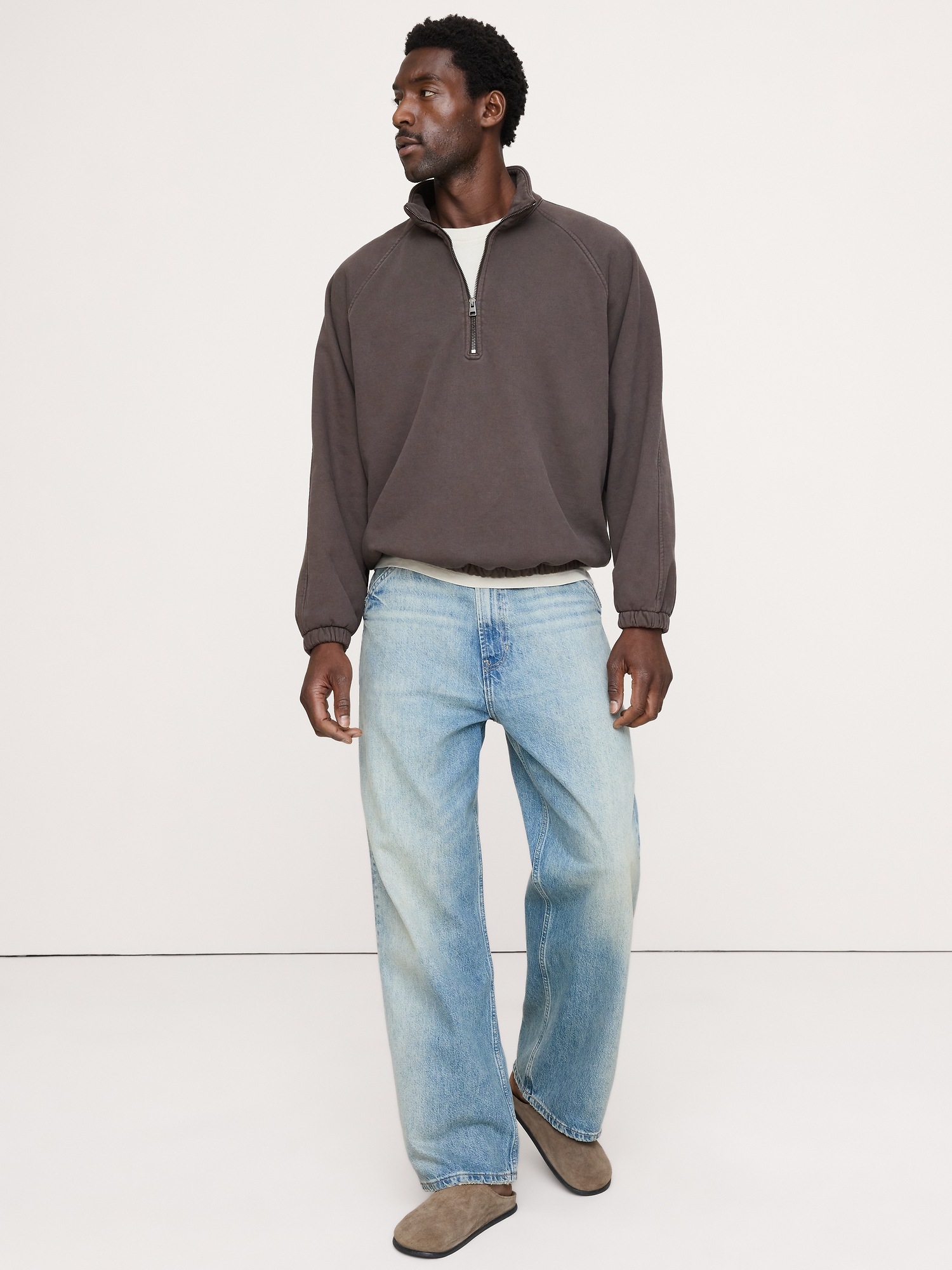 Мужская толстовка Banana Republic French Terry Quarter-Zip, цвет: Brownstone — фото 4