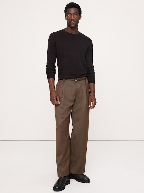 Loose Belted Twill Dress Pant