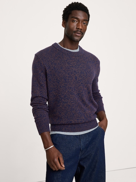 Marled Italian Cotton-Cashmere Crew-Neck Sweater