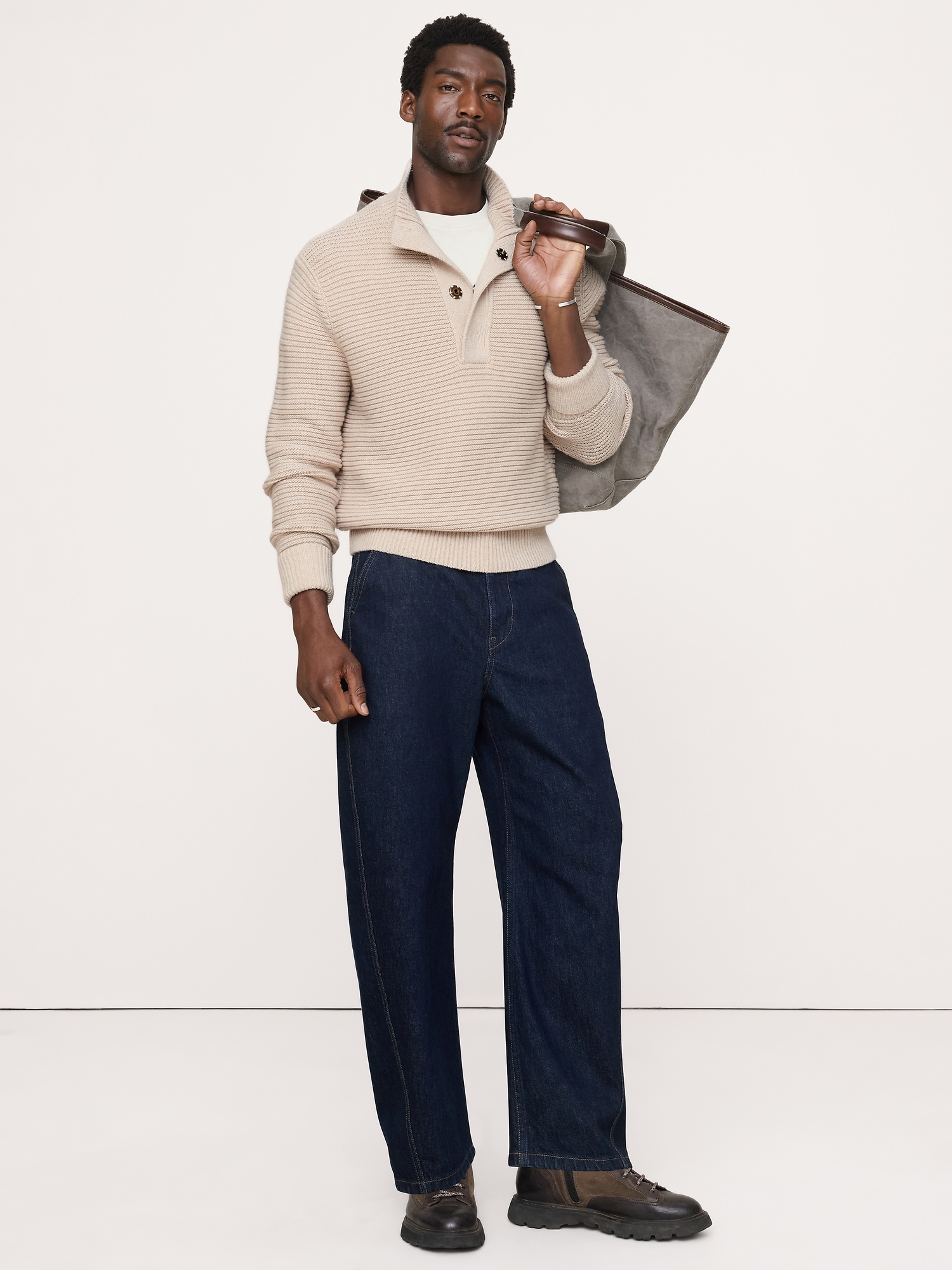 Italian Merino-Blend Mock-Neck Sweater