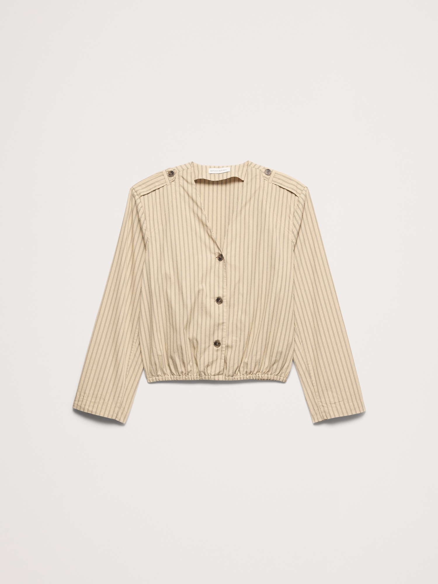 Женская рубашка Banana Republic Cotton Poplin Bubble-Hem, цвет: Кремовый белый полосатый — фото 5