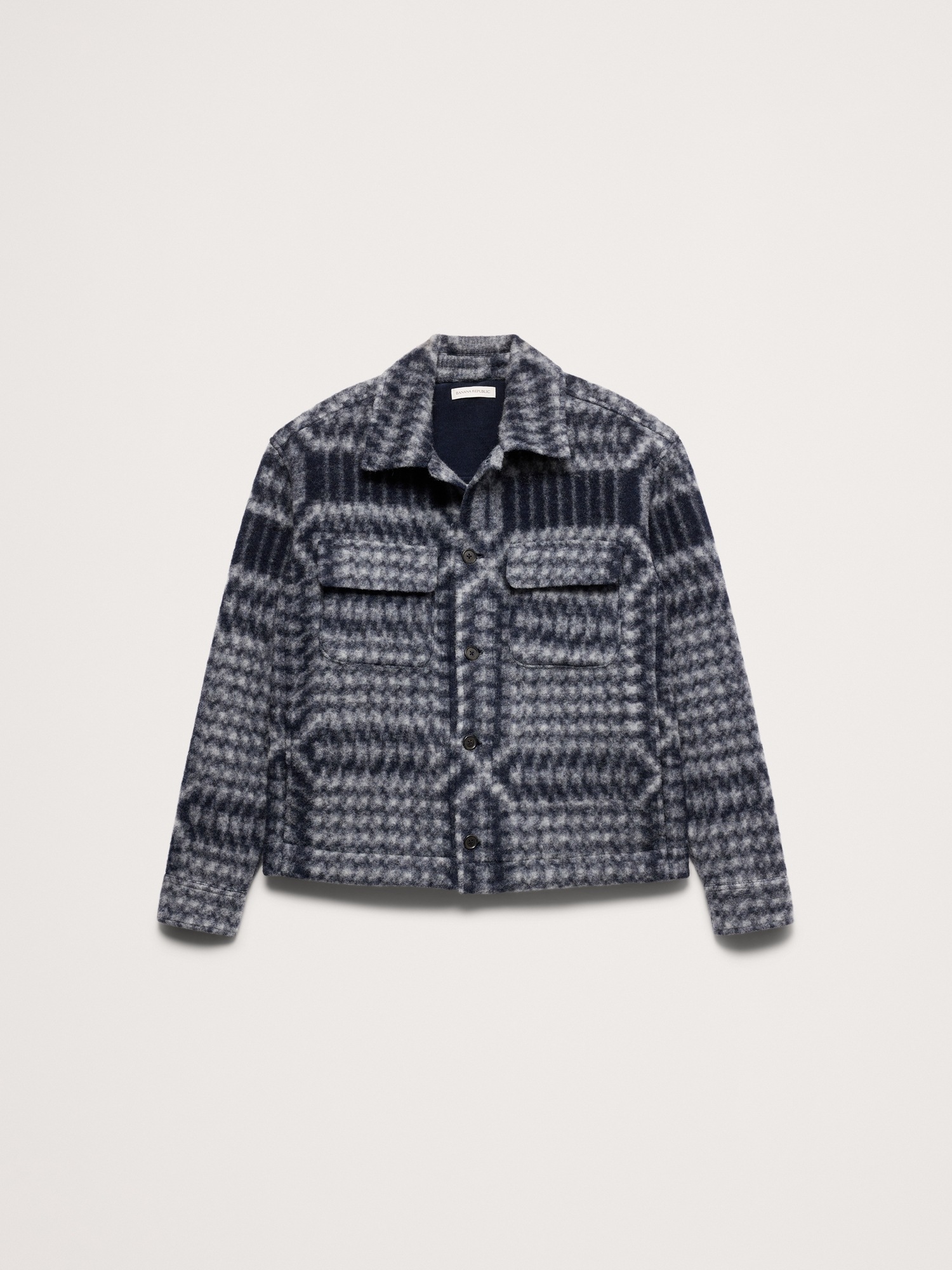 Мужская куртка Banana Republic Boiled Wool-Blend Shirt Jacket, цвет: Тёмно-синий клетчатый — фото 4