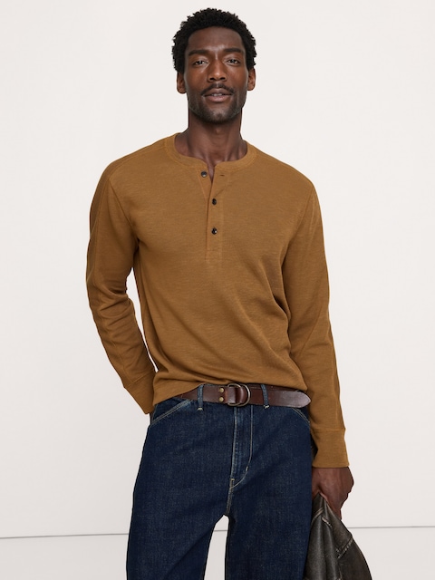 Slub Double-Knit Henley T-Shirt