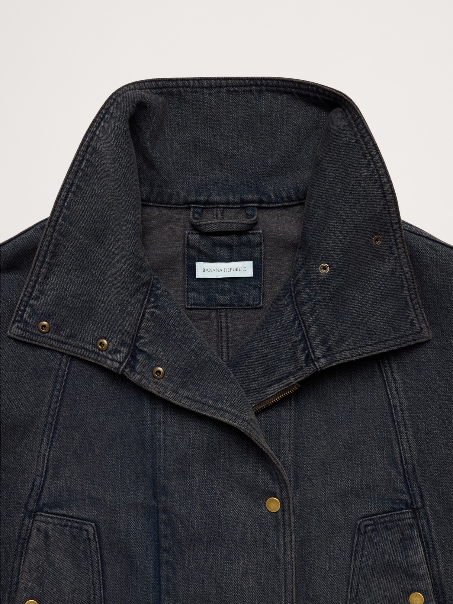 Cropped Denim Trench Coat
