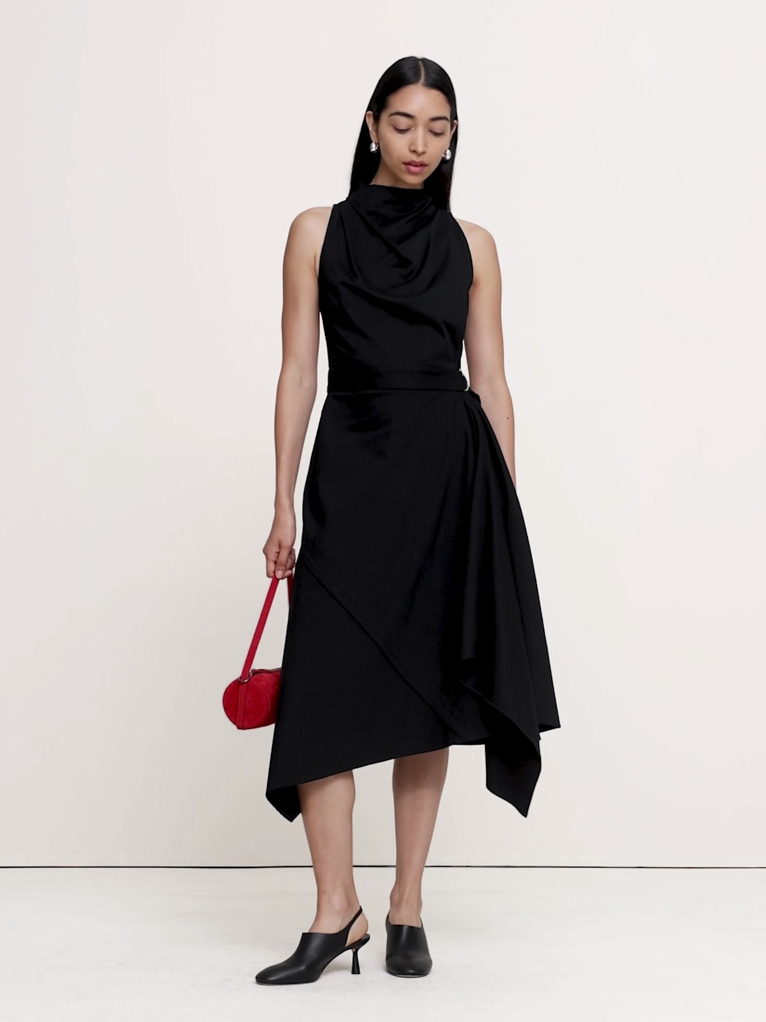 Stretch-Cotton Cowl-Neck Midi Dress - thumbnail 4