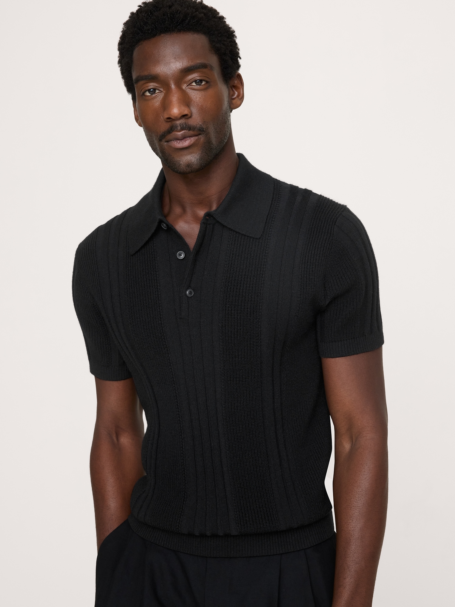 Image number 1 showing, Merino-Cotton Texture Stripe Sweater Polo