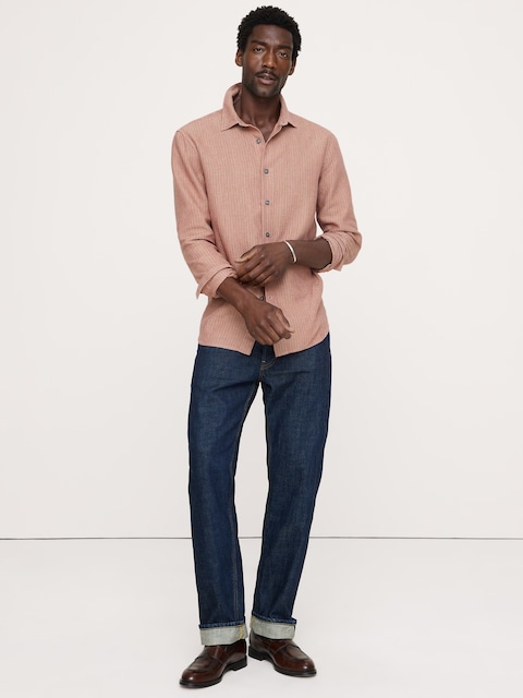 Standard-Fit Textured Linen-Cotton Shirt