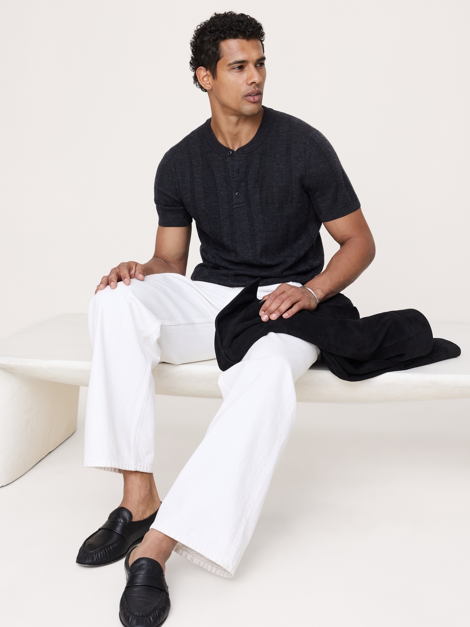 Image number 3 showing, Merino Short-Sleeve Henley Sweater