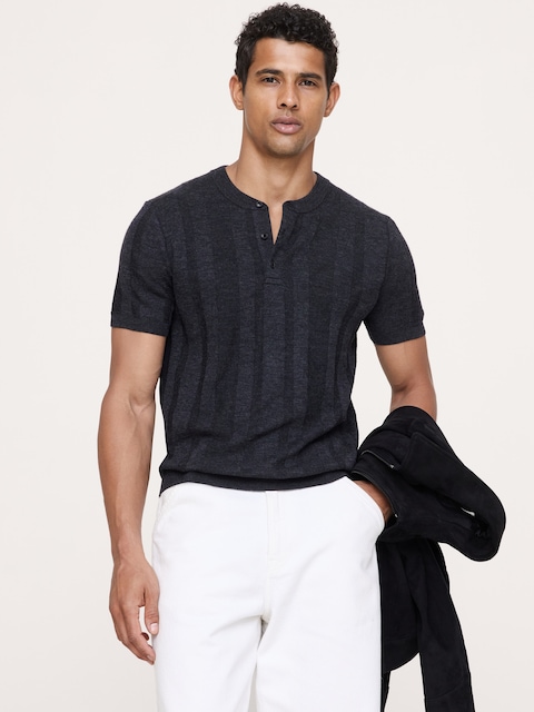Merino Short-Sleeve Henley Sweater