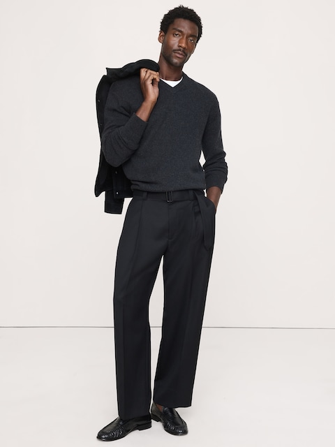 Loose Twill Belted Dress Pant
