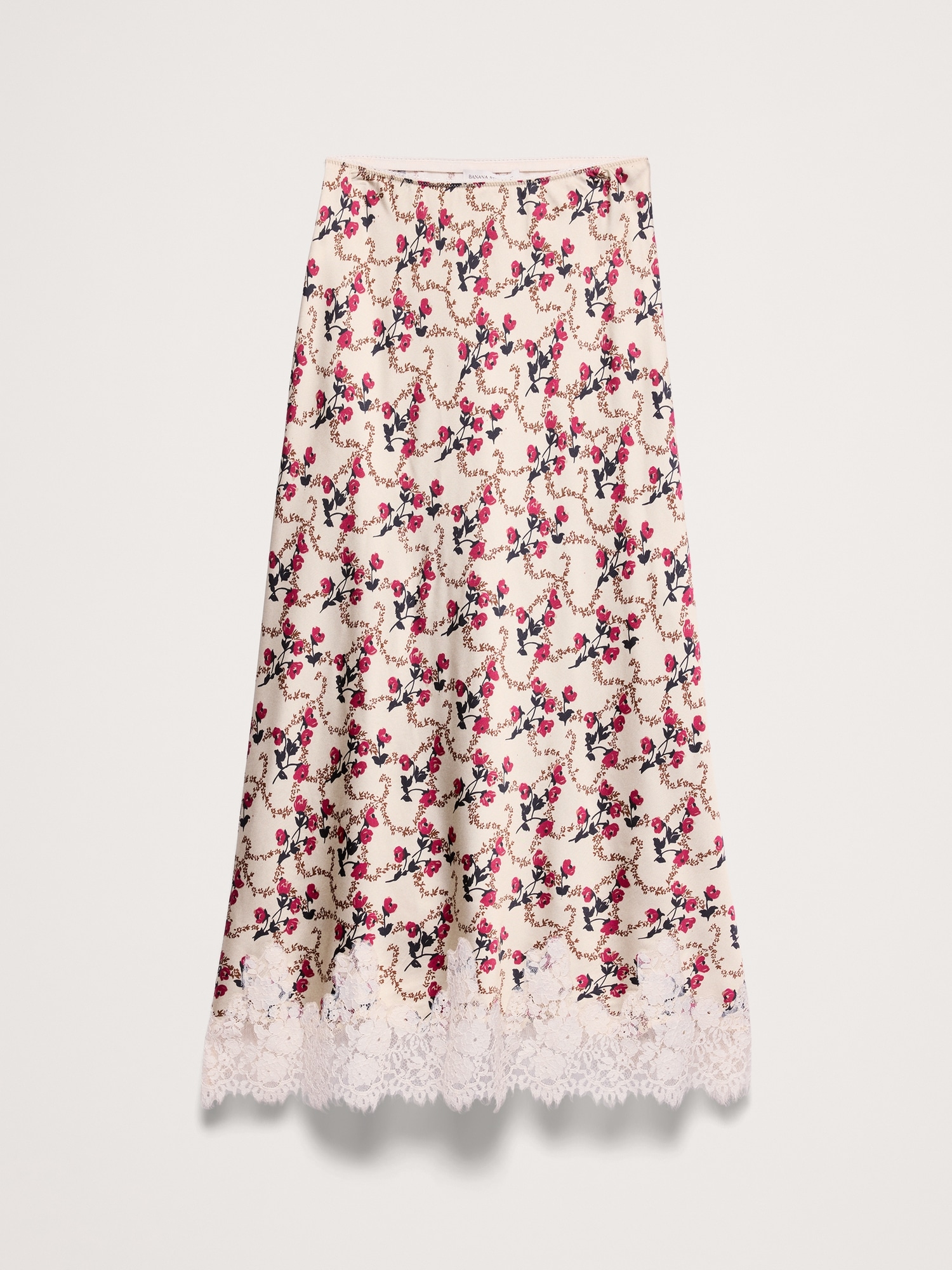 Image number 6 showing, Stretch-Satin Lace Trim Midi Skirt
