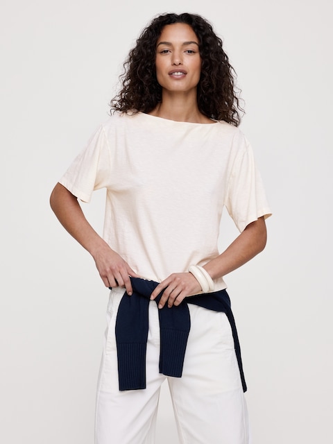 Cotton Slub Boat-Neck T-Shirt