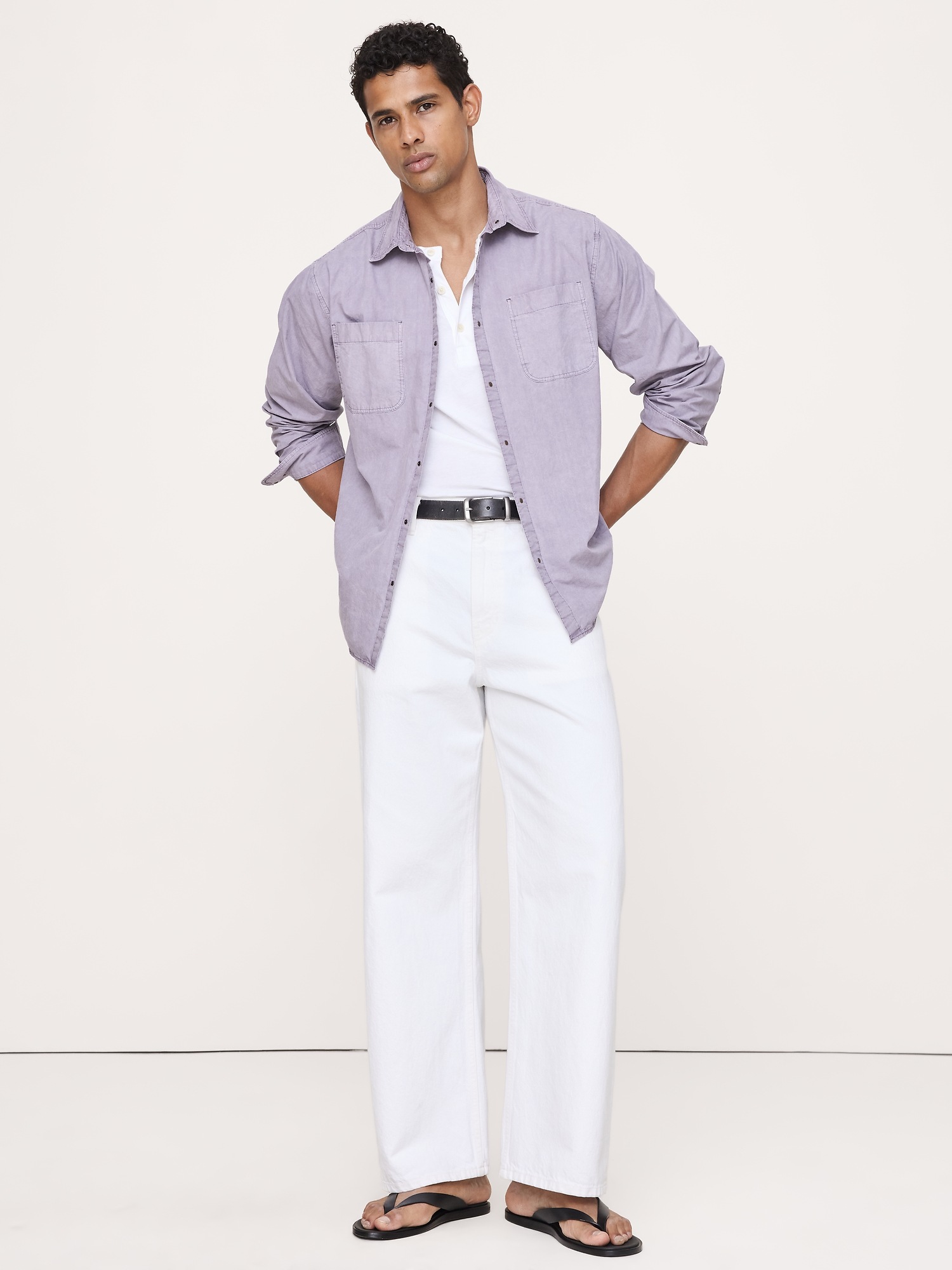 Мужская рубашка Banana Republic Archive Reissue Relaxed-Fit Cotton Poplin, цвет: Светлый фиолетовый — фото 3