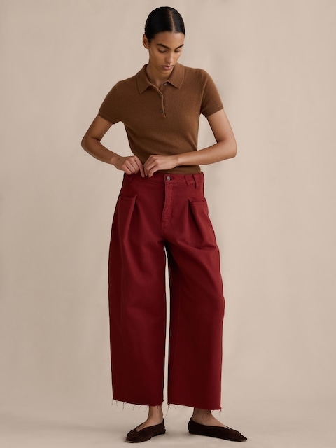 Mid-Rise Loose Pleated Crop Jean