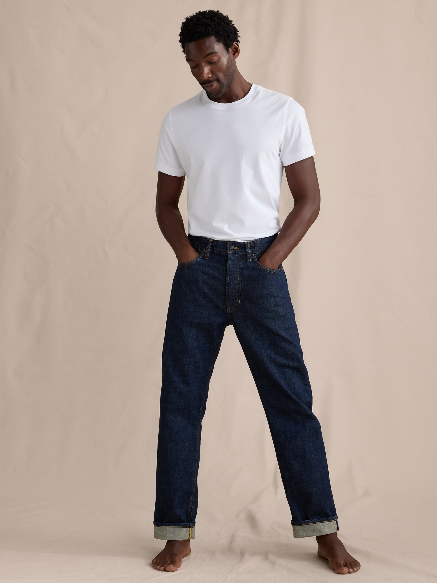 Мужские джинсы Banana Republic Straight Selvedge Jean, цвет: Тёмная варка — фото 4