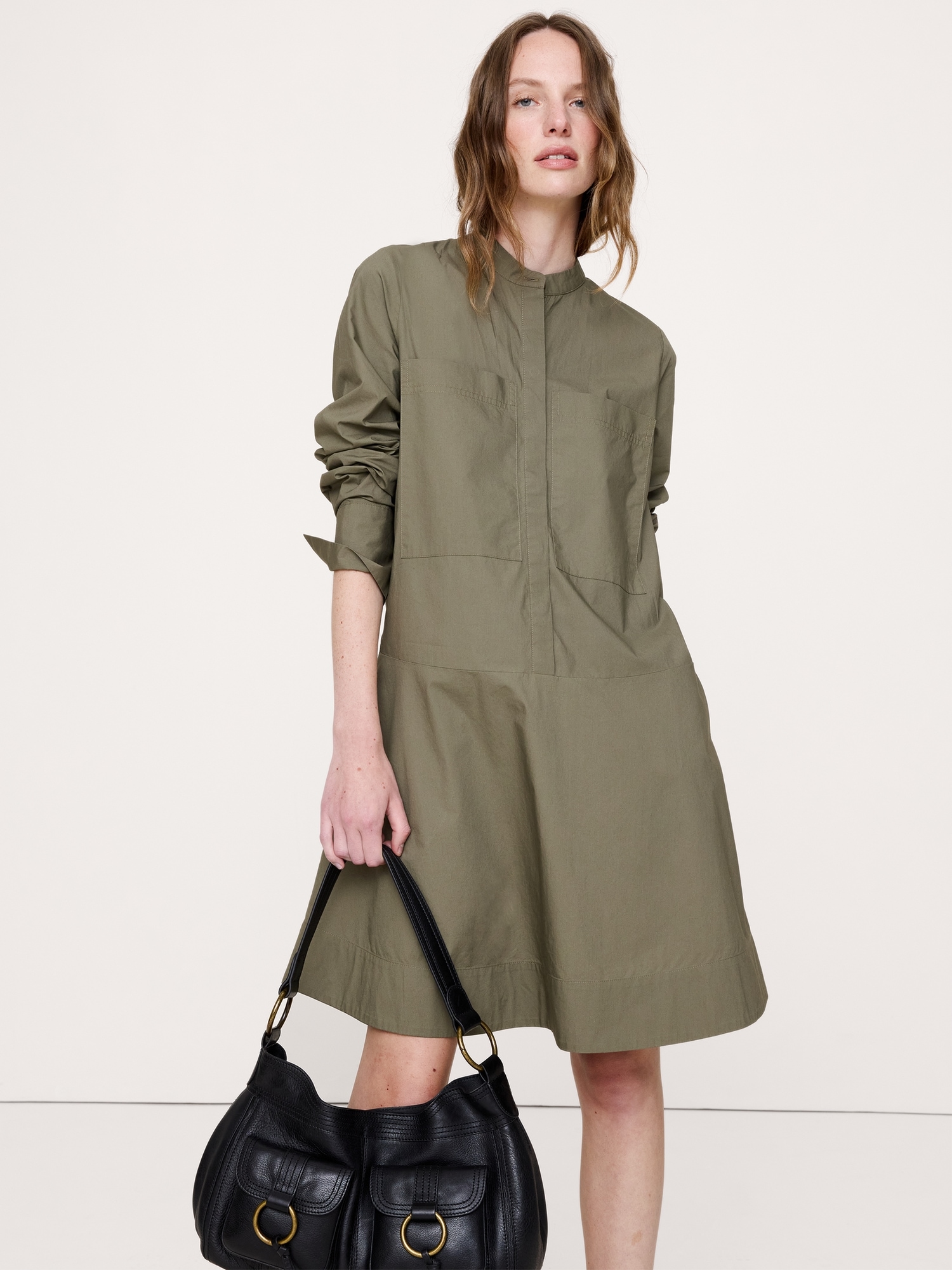 Cotton Trapeze Mini Shirt Dress - thumbnail 9