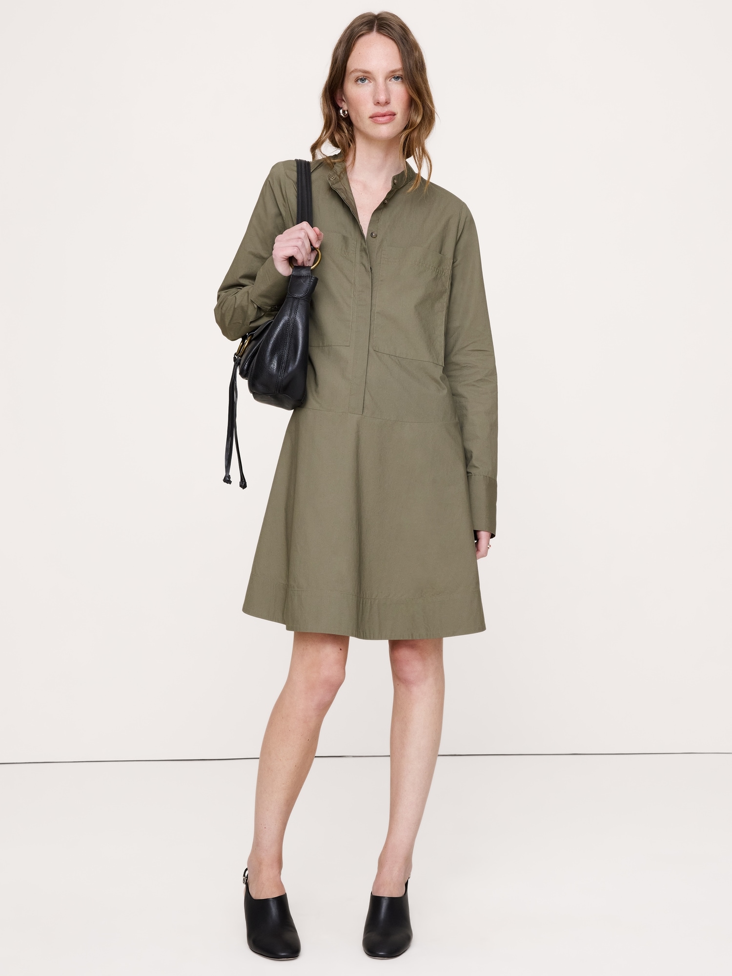 Cotton Trapeze Mini Shirt Dress - thumbnail 7