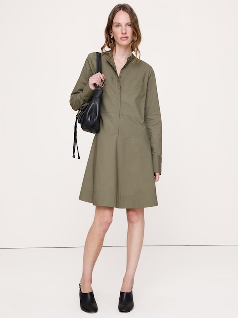 Cotton Trapeze Mini Shirt Dress
