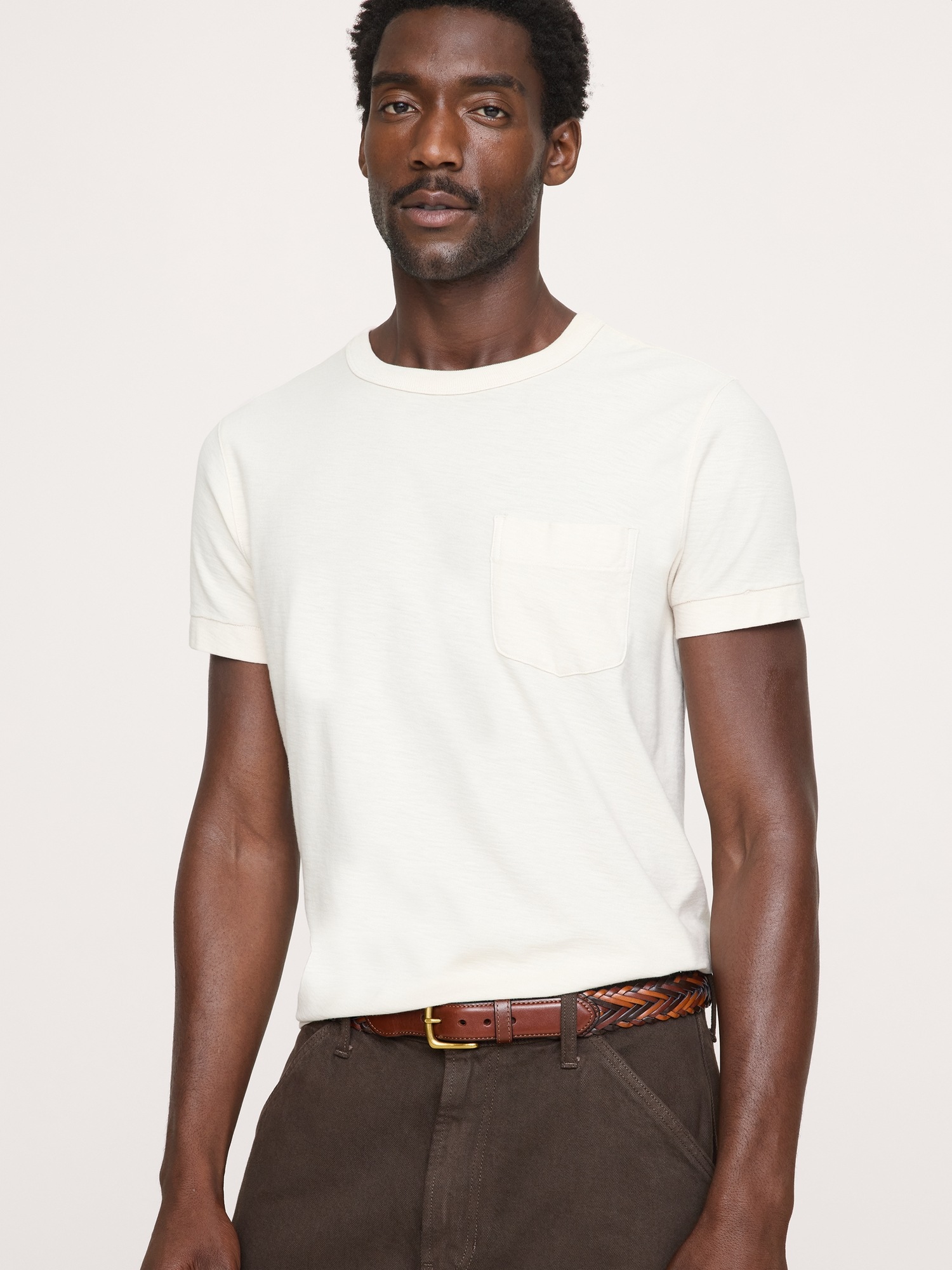 Мужской ремень Banana Republic Tri Tone Woven Leather Belt, цвет: Средний коричневый — фото 2