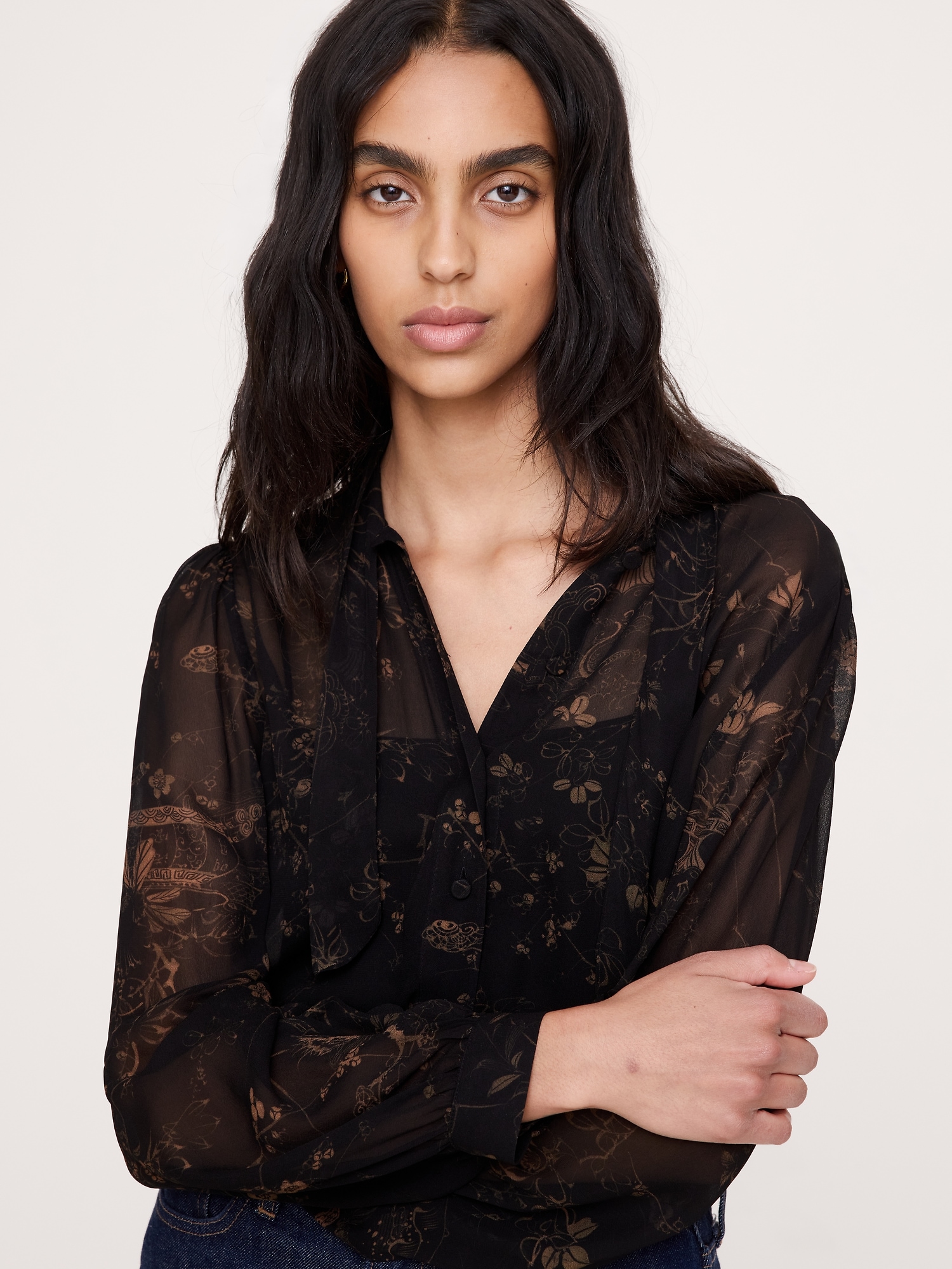 Georgette Tie-Neck Blouse