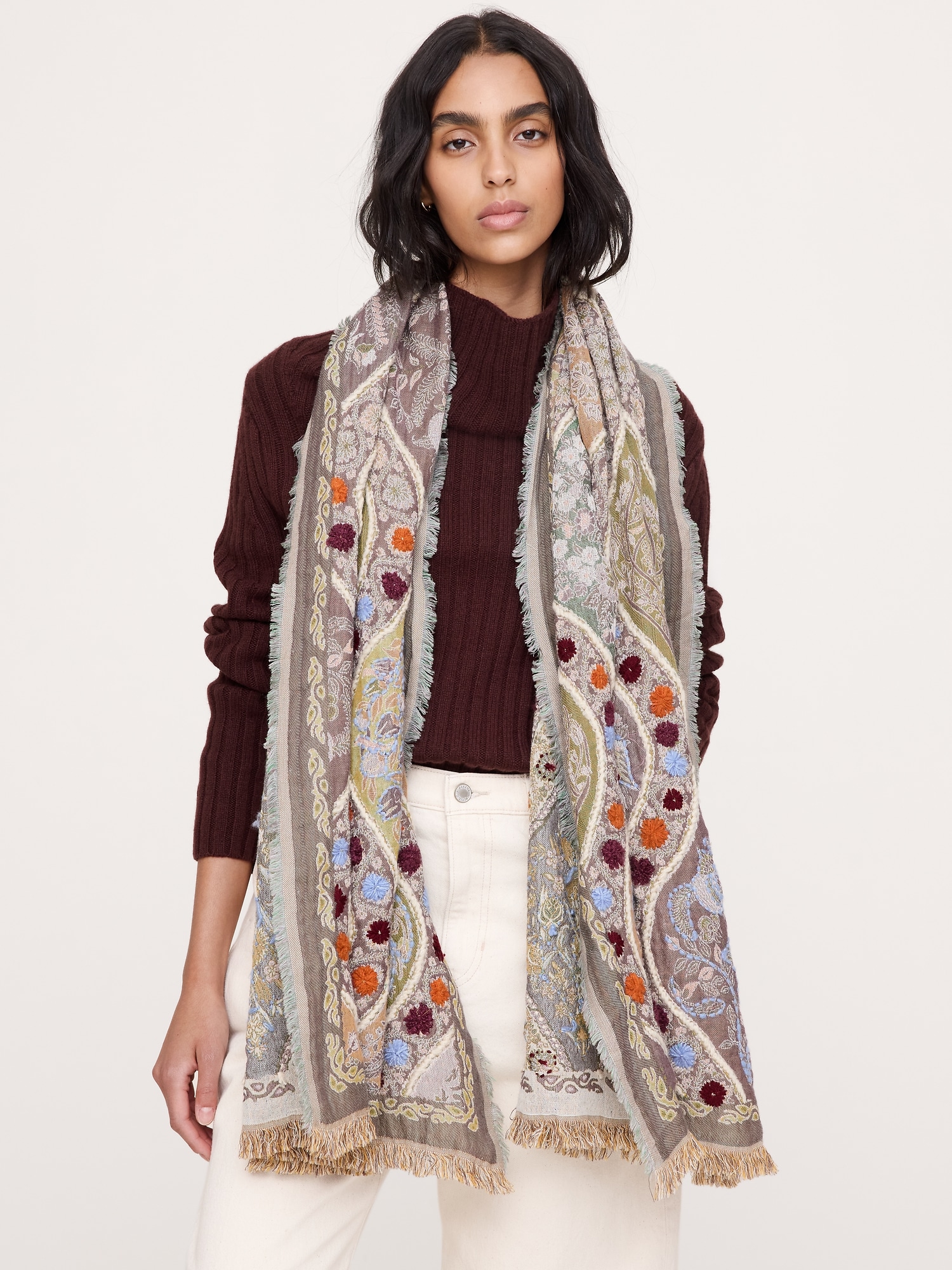 Image number 5 showing, Long Embroidered Scarf by Vismaya