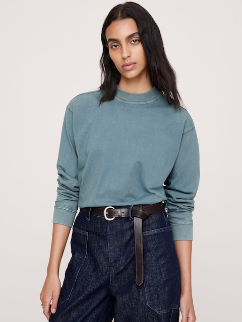 Vintage Cotton Long-Sleeve Mock-Neck T-Shirt