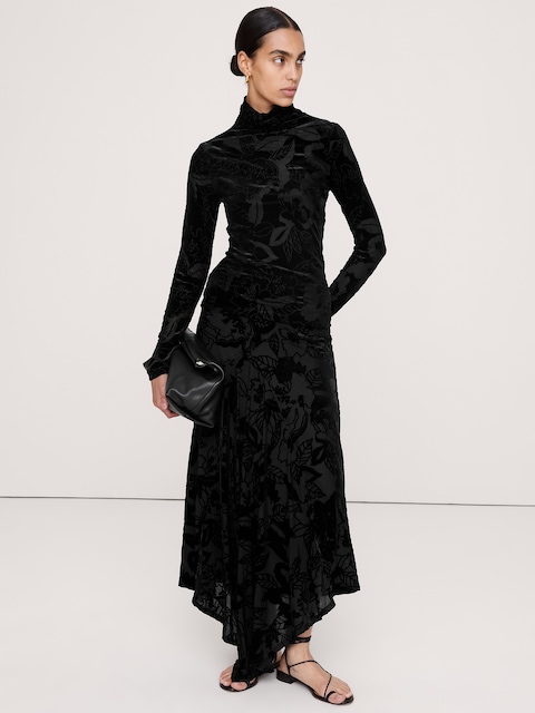 Burnout Velvet Long-Sleeve Turtleneck Top