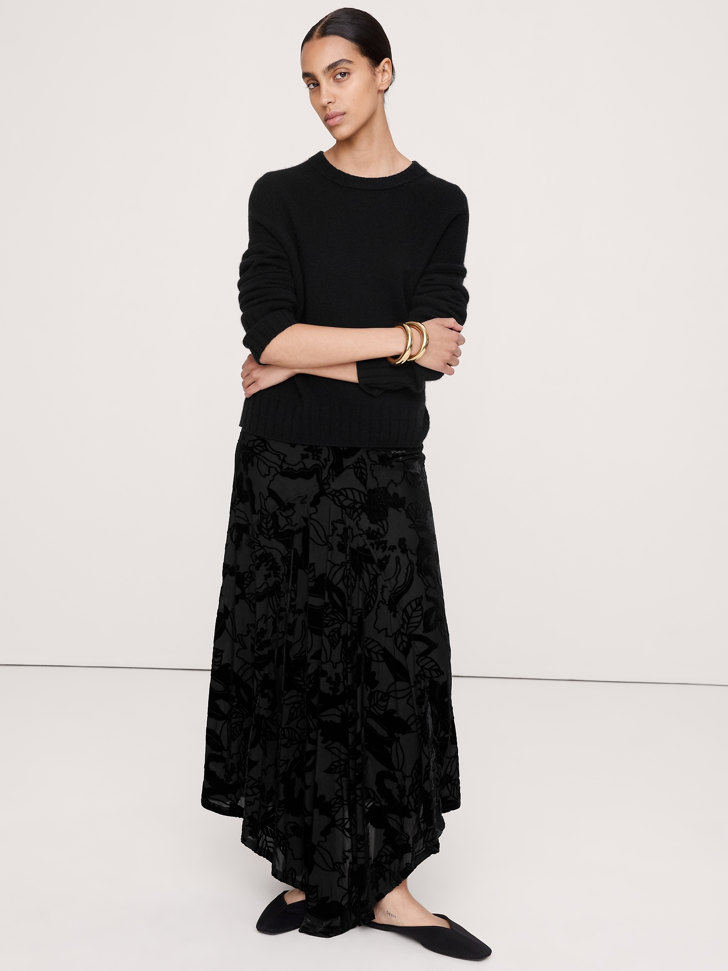 Burnout Velvet Asymmetrical Maxi Skirt