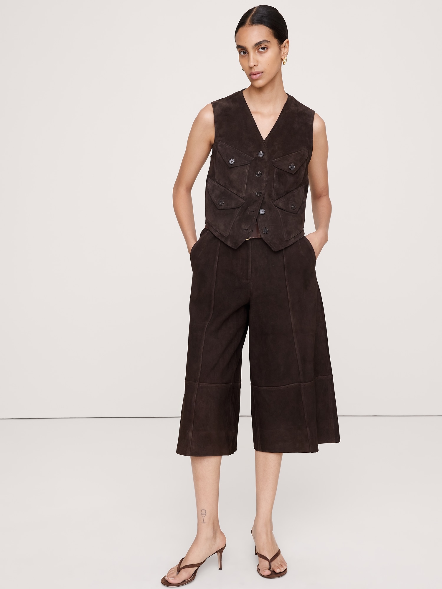 Image number 2 showing, High-Rise Suede Culotte