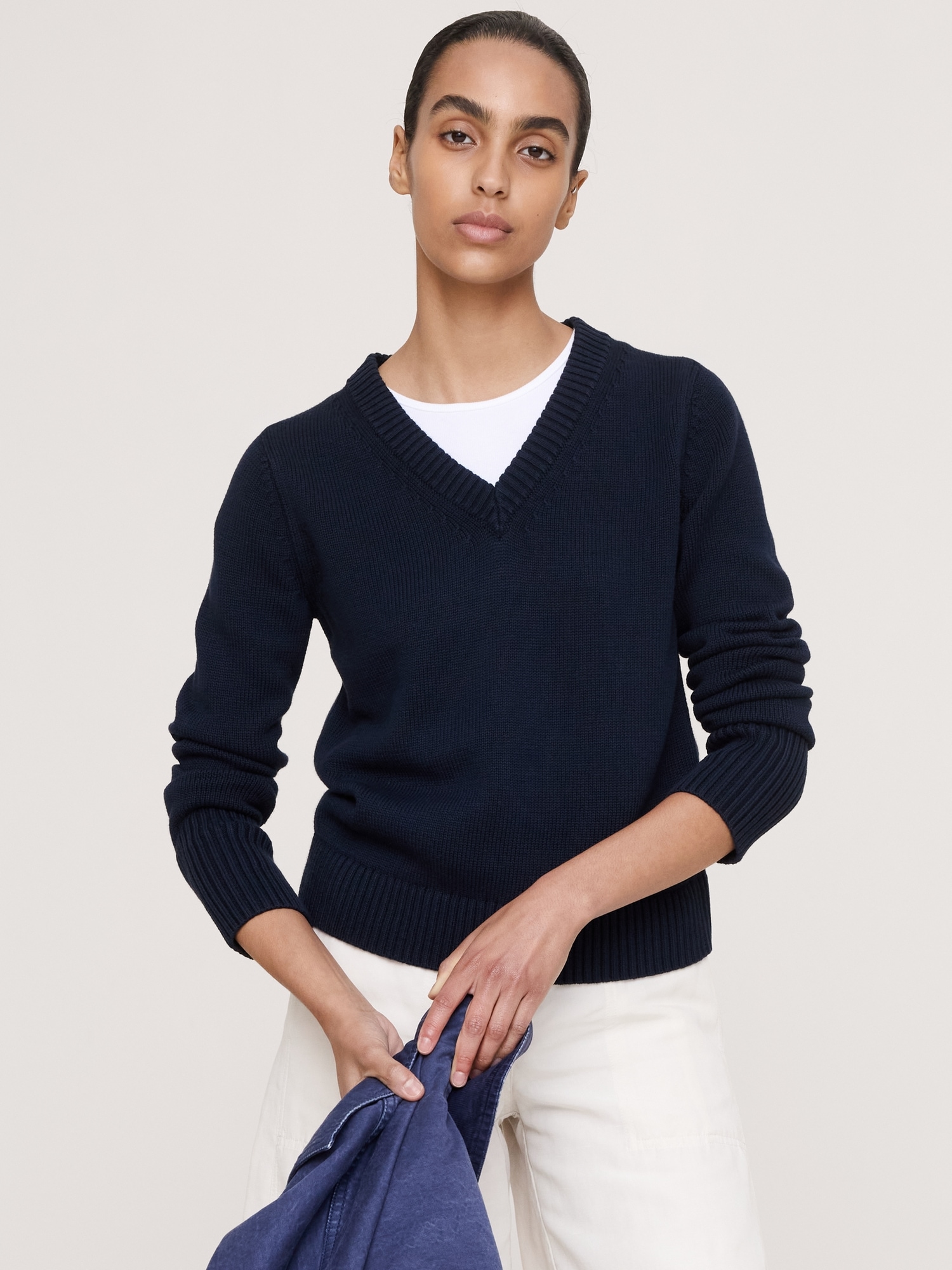 Larkspur Cotton-Silk V-Neck Sweater - thumbnail 3