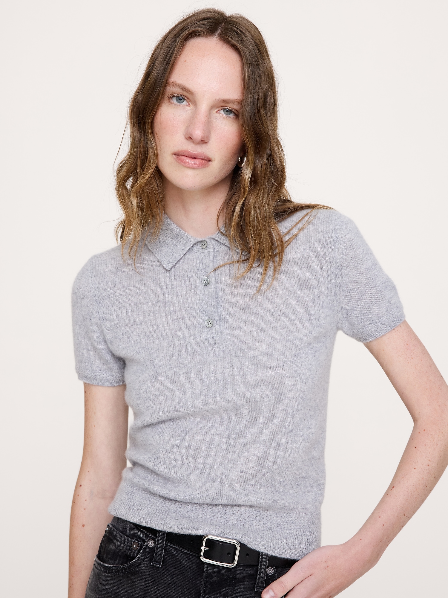 Lightweight Cashmere Short-Sleeve Sweater Polo - thumbnail 9
