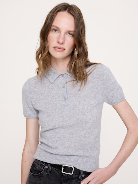 Lightweight Cashmere Short-Sleeve Sweater Polo