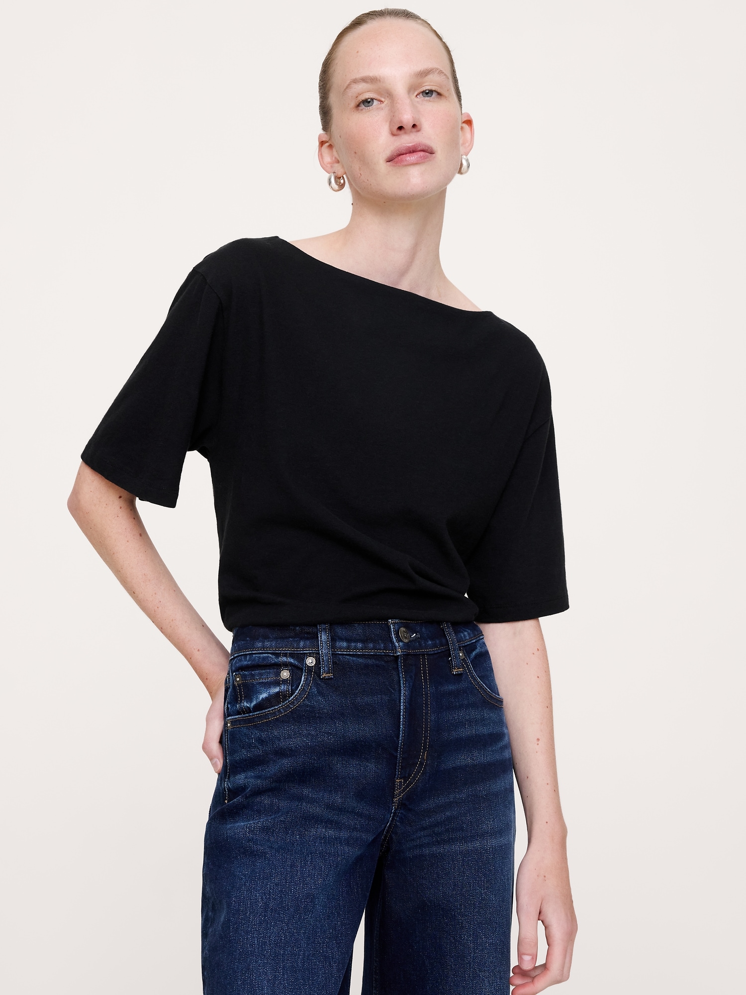 Image number 1 showing, Cotton Slub Boat-Neck T-Shirt