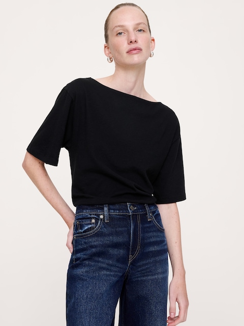 Cotton Slub Boat-Neck T-Shirt