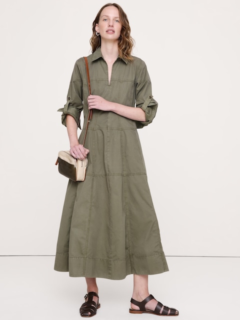 Cotton Twill Paneled Shirt Dress