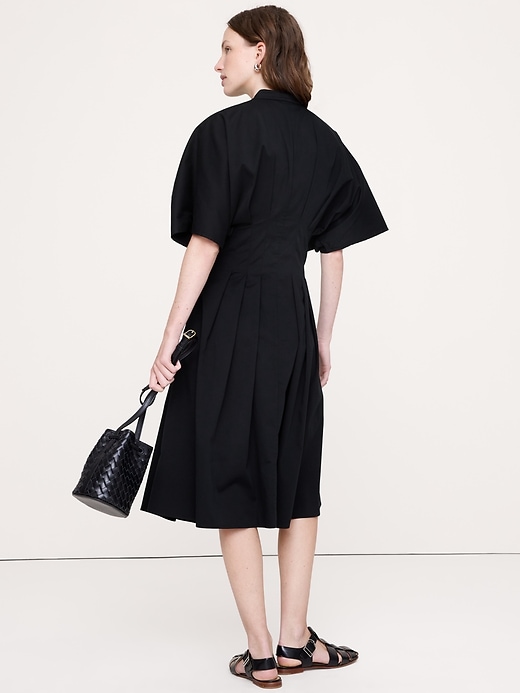 Image number 3 showing, Stretch-Cotton Pleated Midi Shirt Dress