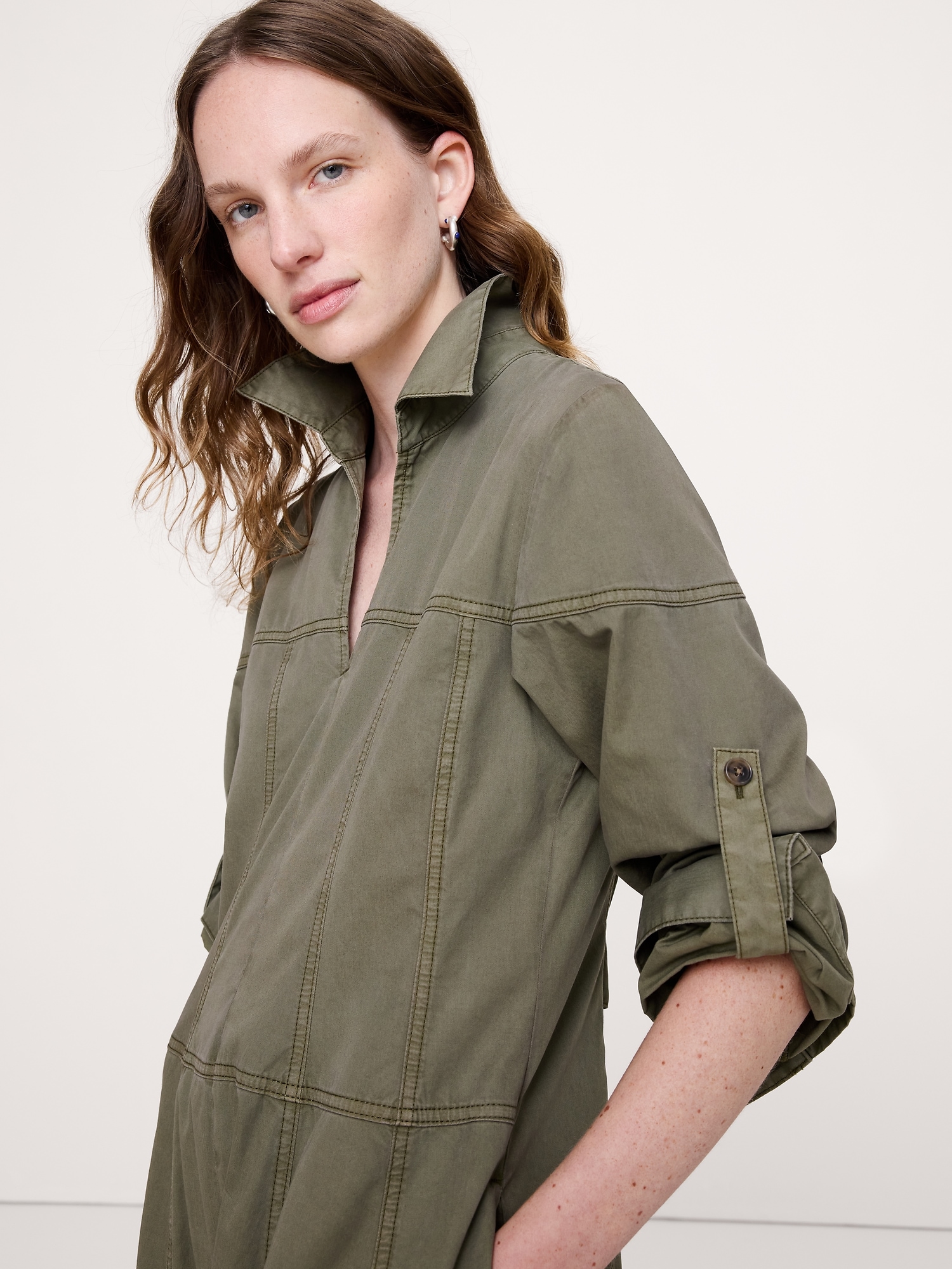 Cotton Twill Paneled Shirt Dress - thumbnail 7