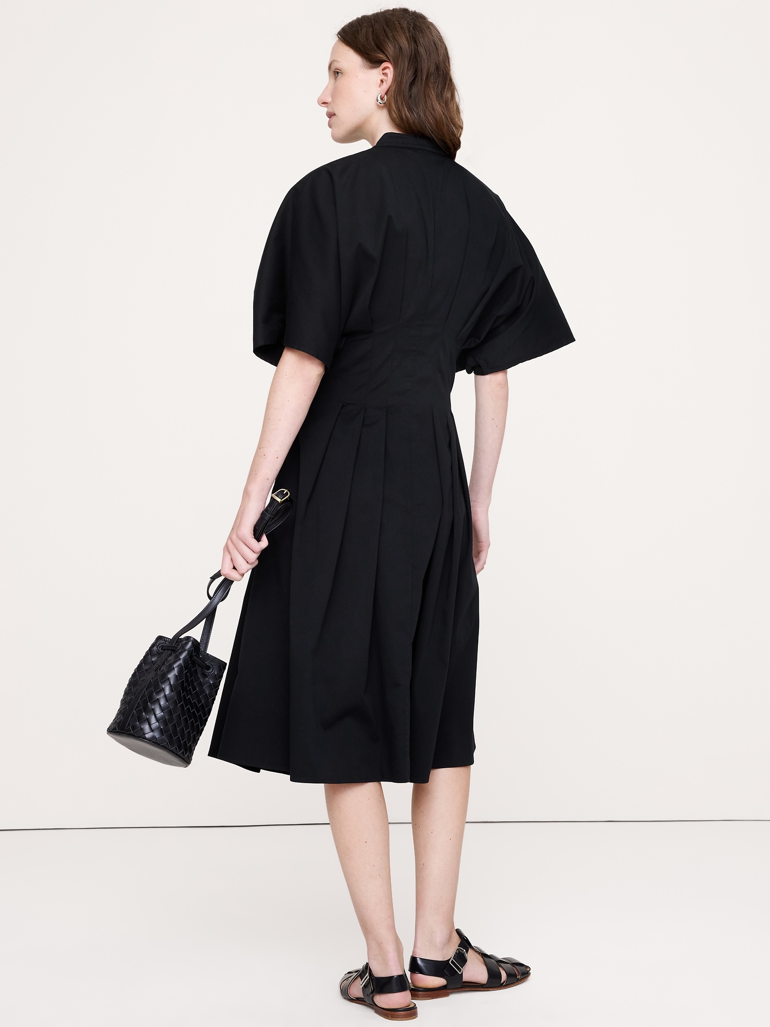 Image number 3 showing, Stretch-Cotton Pleated Midi Shirt Dress