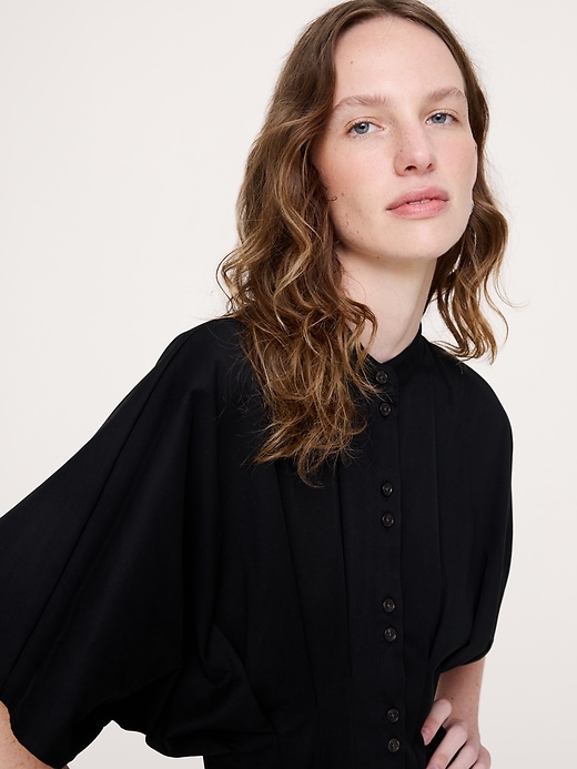 Image number 4 showing, Stretch-Cotton Pleated Midi Shirt Dress