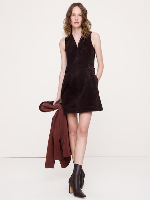 Corduroy Side-Button Mini Dress