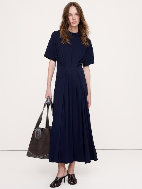 Oversized Stretch-Cotton Tie-Waist Midi Dress