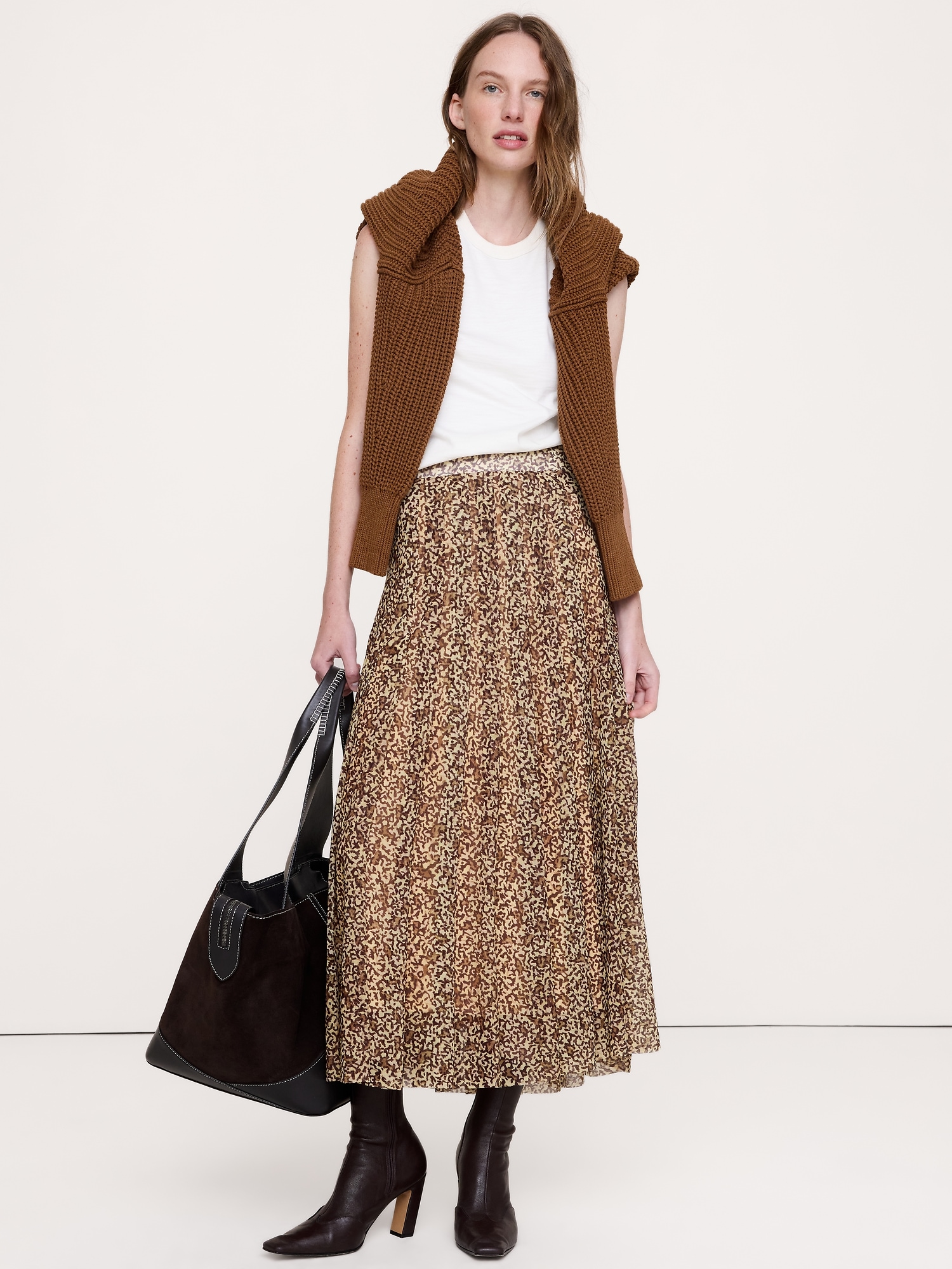 Mesh Pleated Midi Skirt