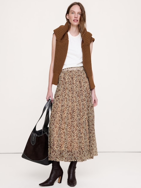 Mesh Pleated Midi Skirt