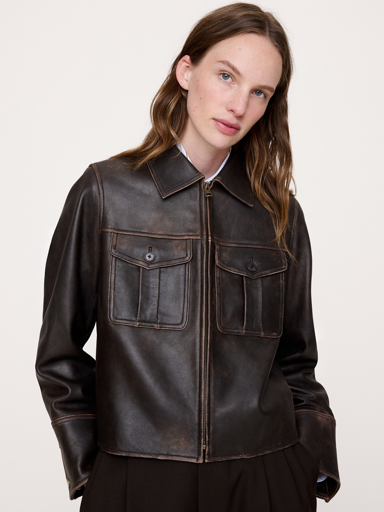 Distressed Leather Jacket - thumbnail 3