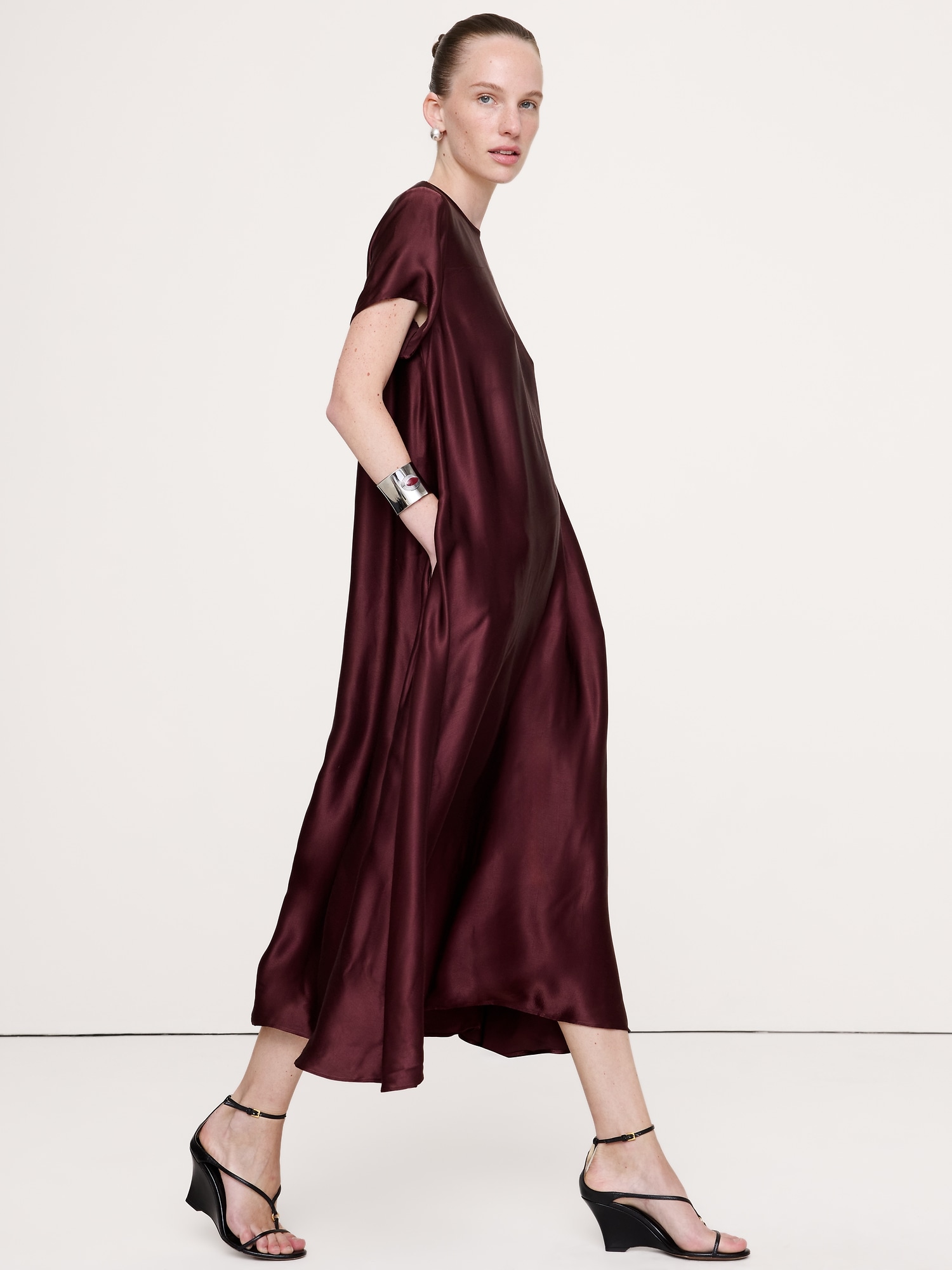 Aurelia Italian Satin Trapeze Dress - thumbnail 3