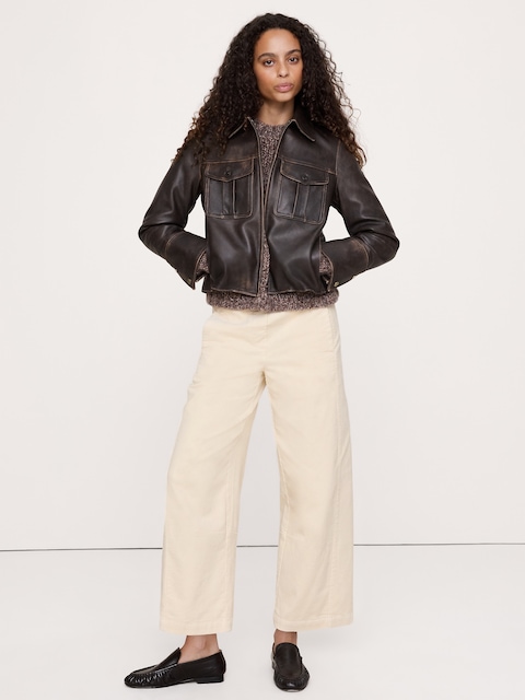 Mid-Rise Relaxed Corduroy Painter Pull-On Pant - Alabaster Off