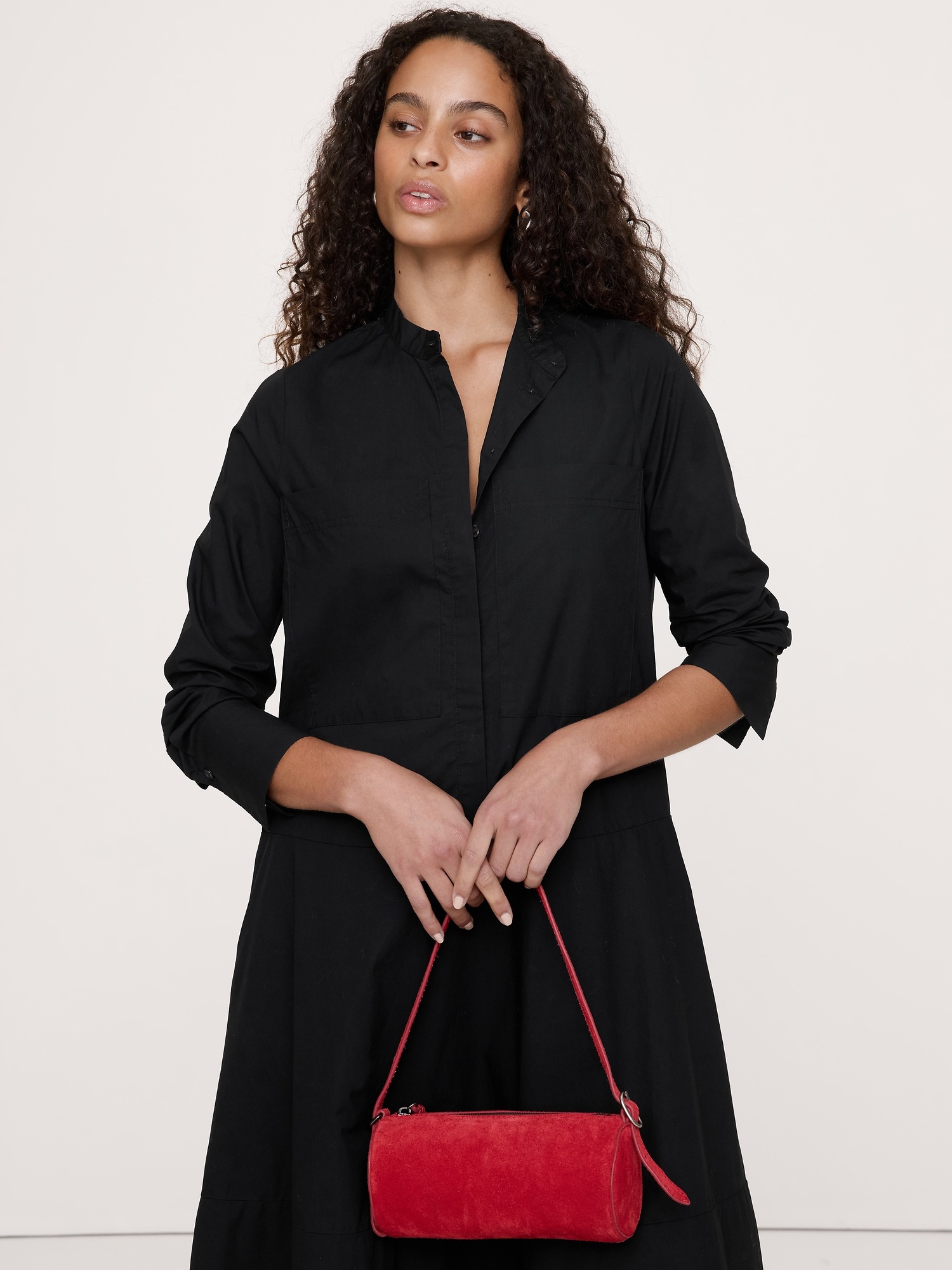Женское платье Banana Republic Cotton Trapeze Shirt Dress, цвет: Чёрный — фото 3